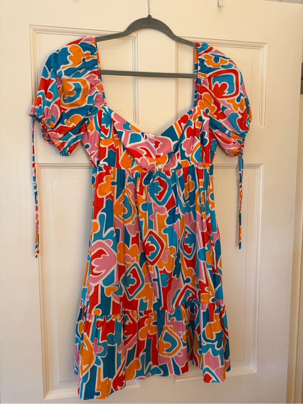 Vibrant Multicolor Floral Puff-Sleeve Mini Dress